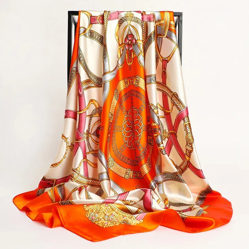 Large Hijab Scarves For Women Fashion Print Silk Satin 90cm