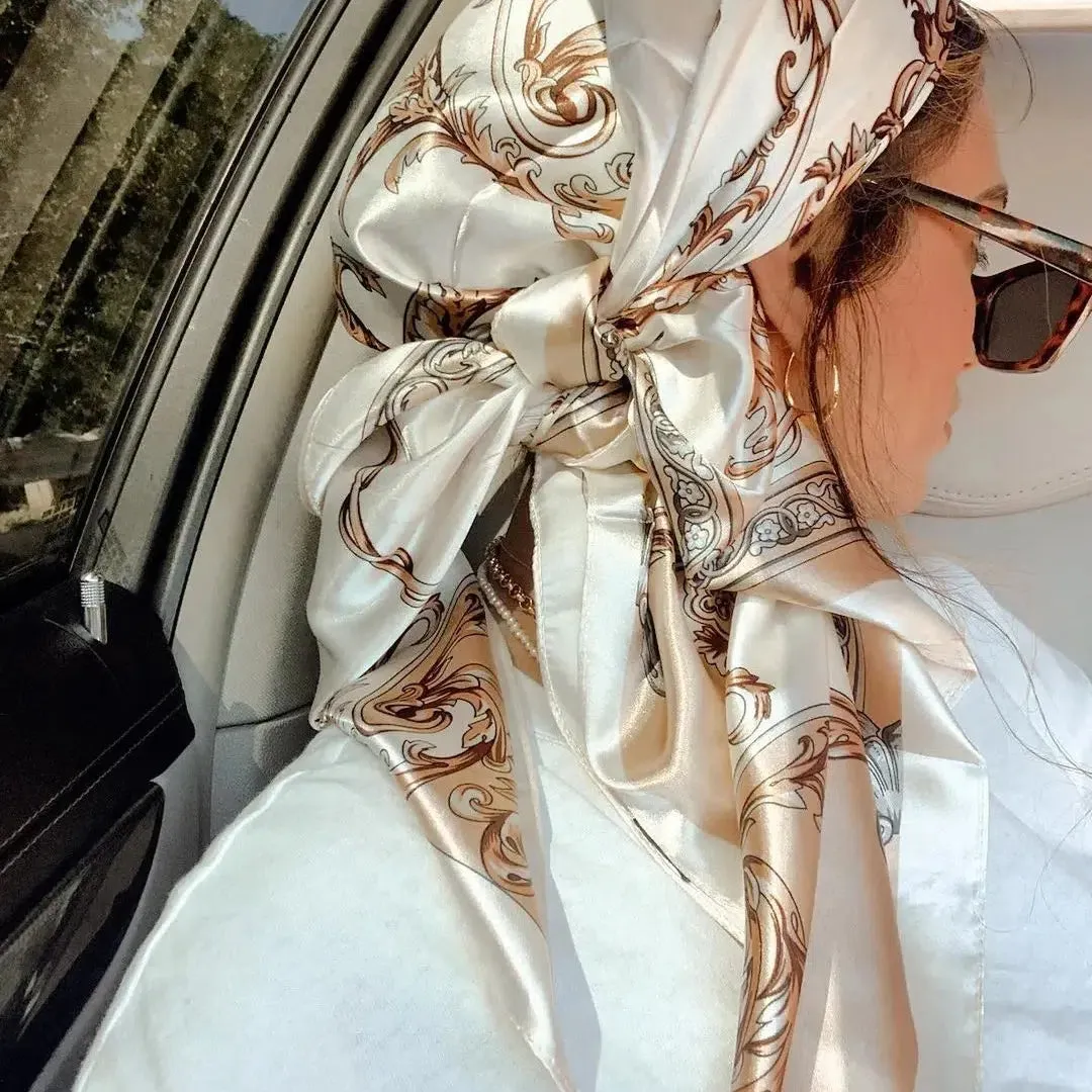 Large Hijab Scarves For Women Fashion Print Silk Satin 90cm