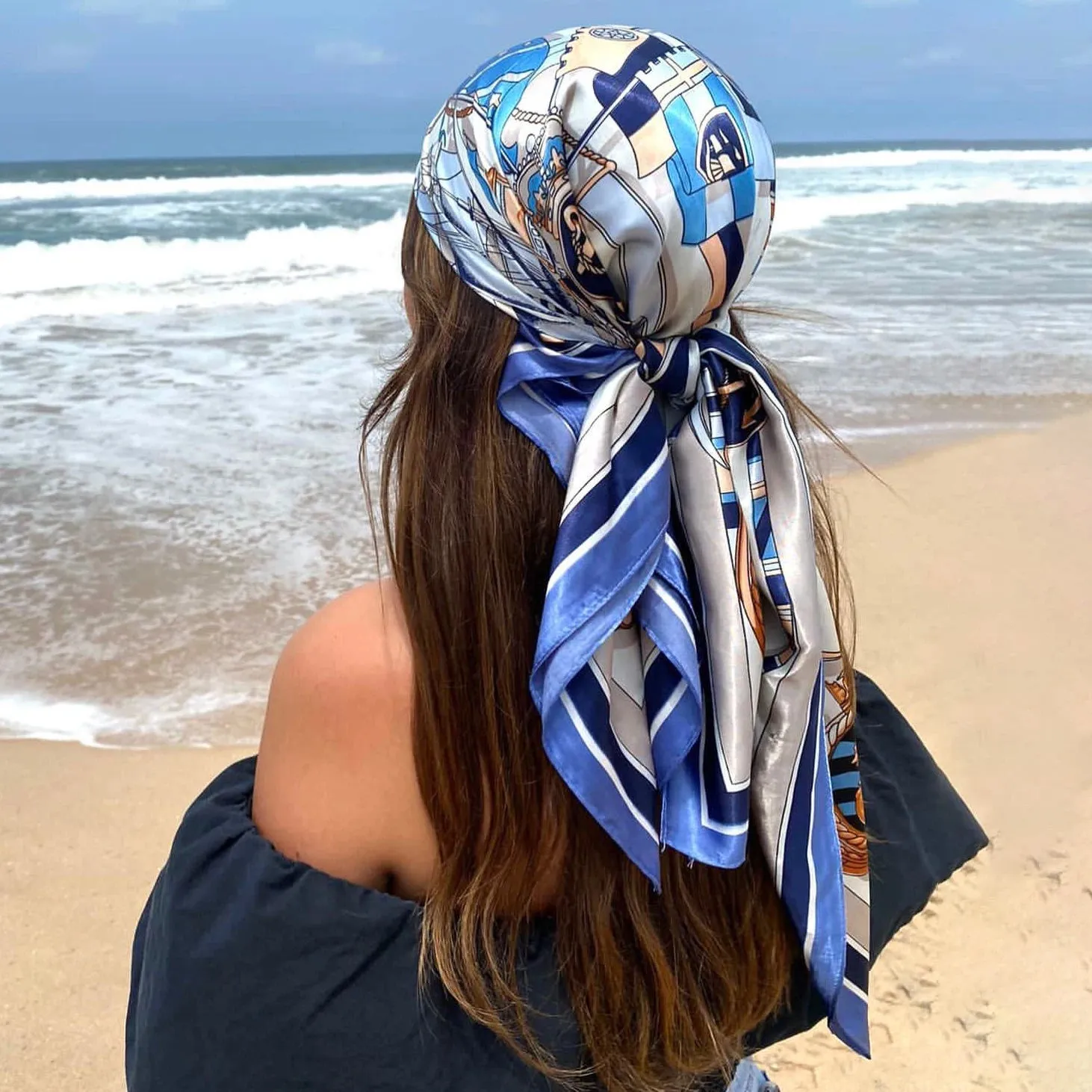 Large Hijab Scarves For Women Fashion Print Silk Satin 90cm