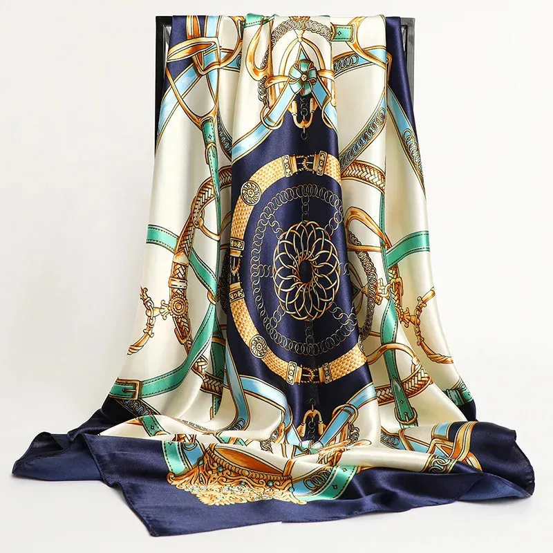 Large Hijab Scarves For Women Fashion Print Silk Satin 90cm
