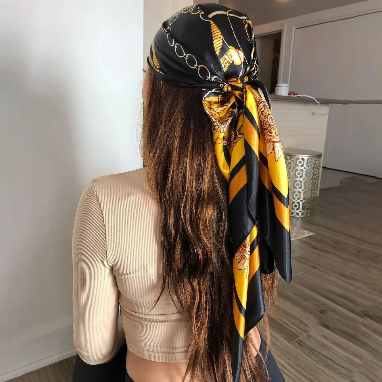 Large Hijab Scarves For Women Fashion Print Silk Satin 90cm