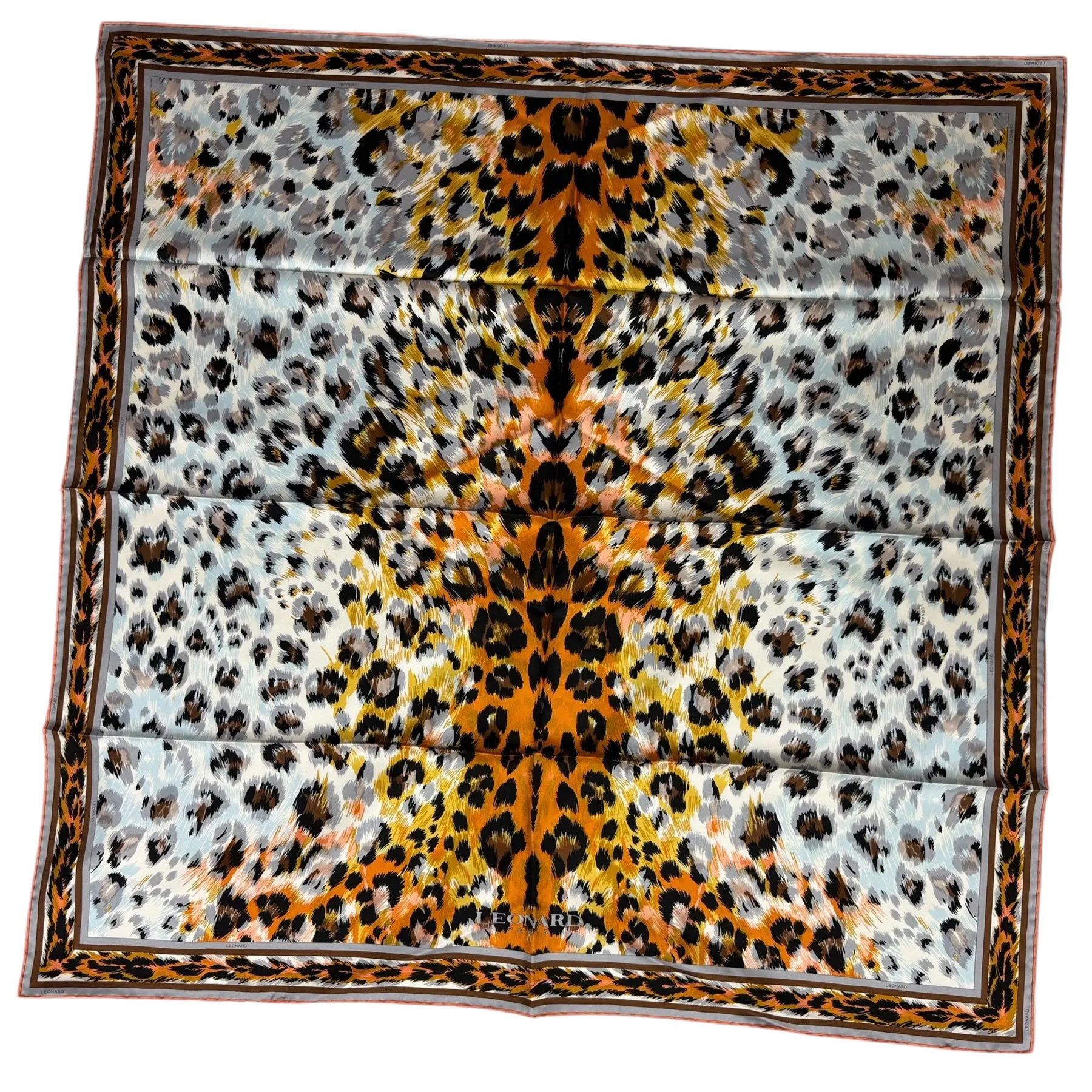 Leonard Paris Scarf Cheetah Design - Twill Silk Large Square Foulard