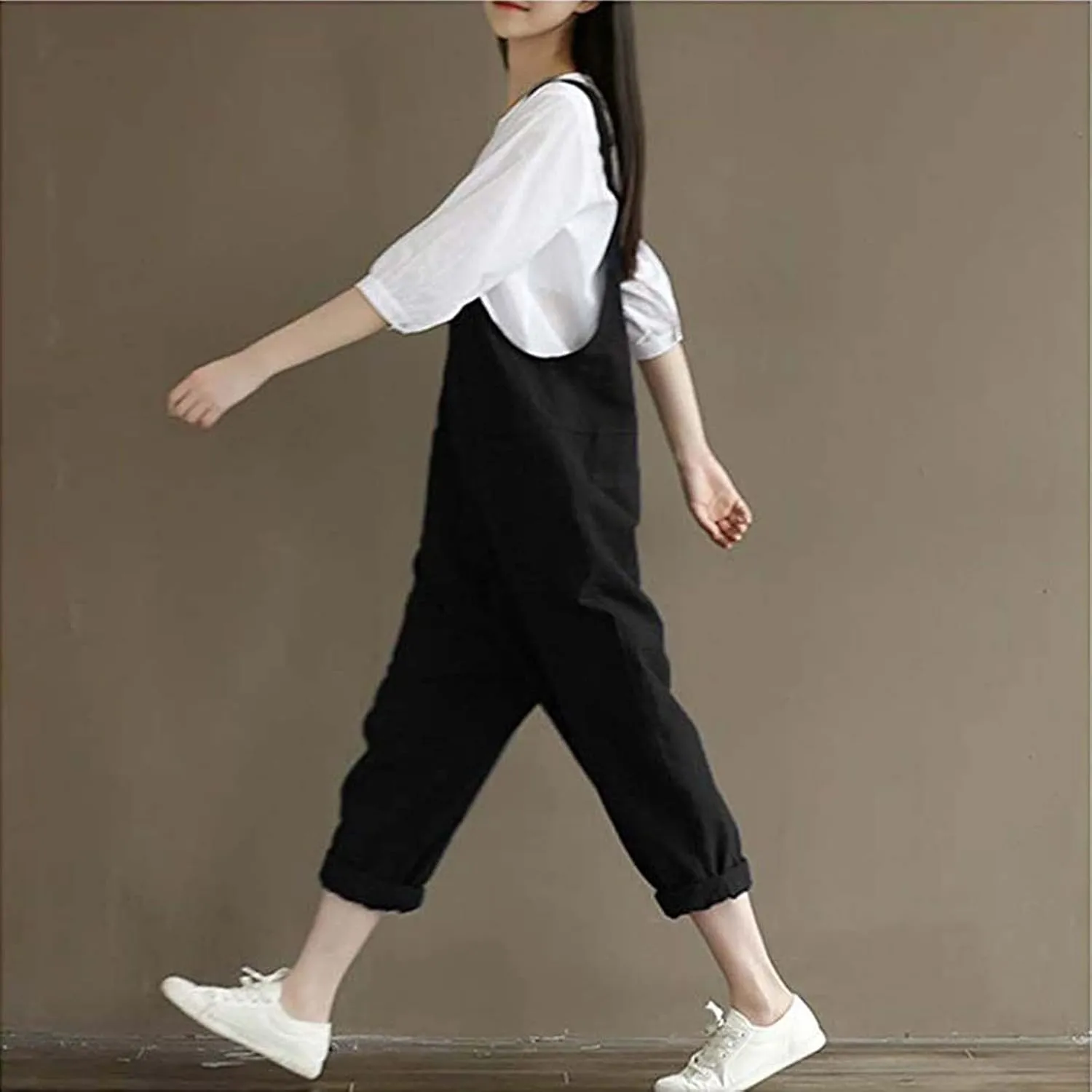 Lncropo Women's Plus Size Overalls Wide Leg Loose Baggy Jumpsuit Rompers