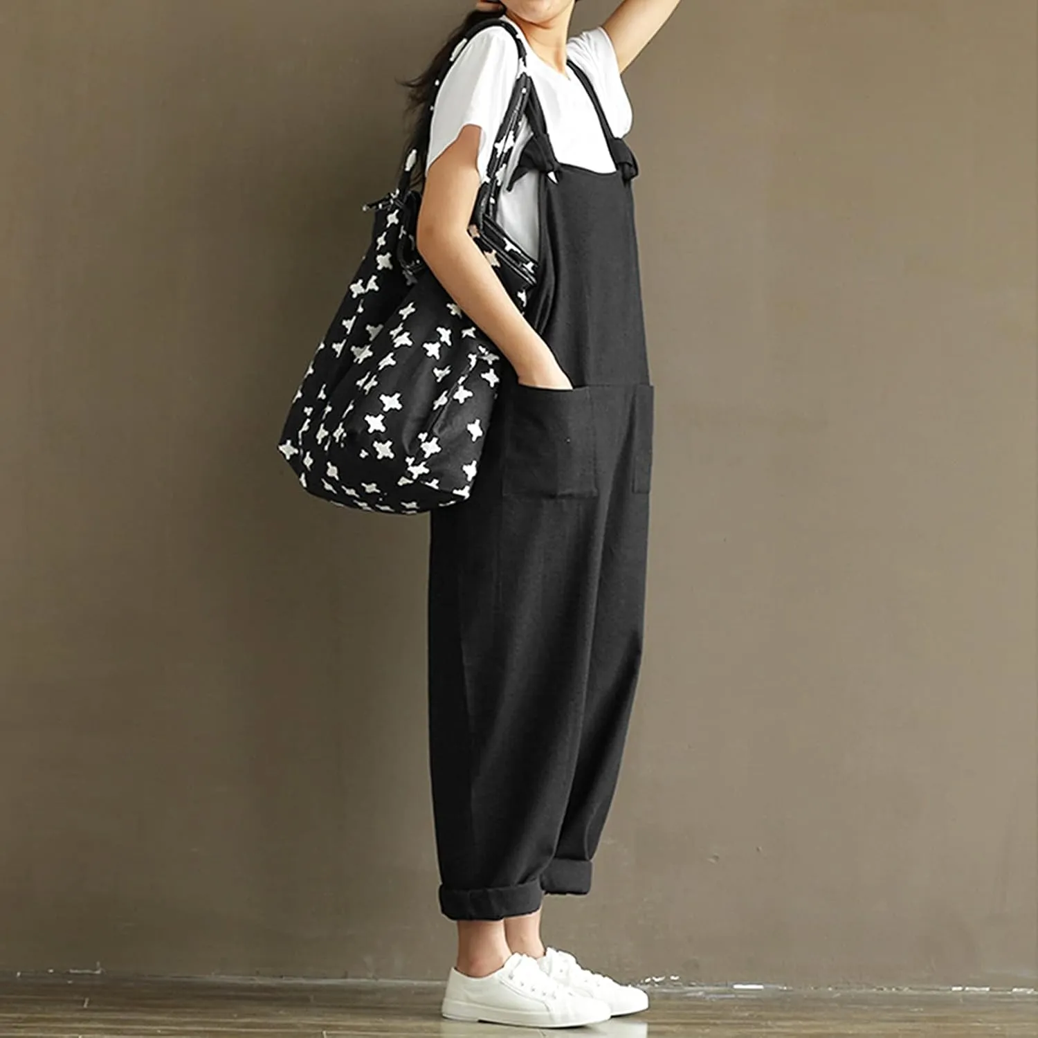 Lncropo Women's Plus Size Overalls Wide Leg Loose Baggy Jumpsuit Rompers