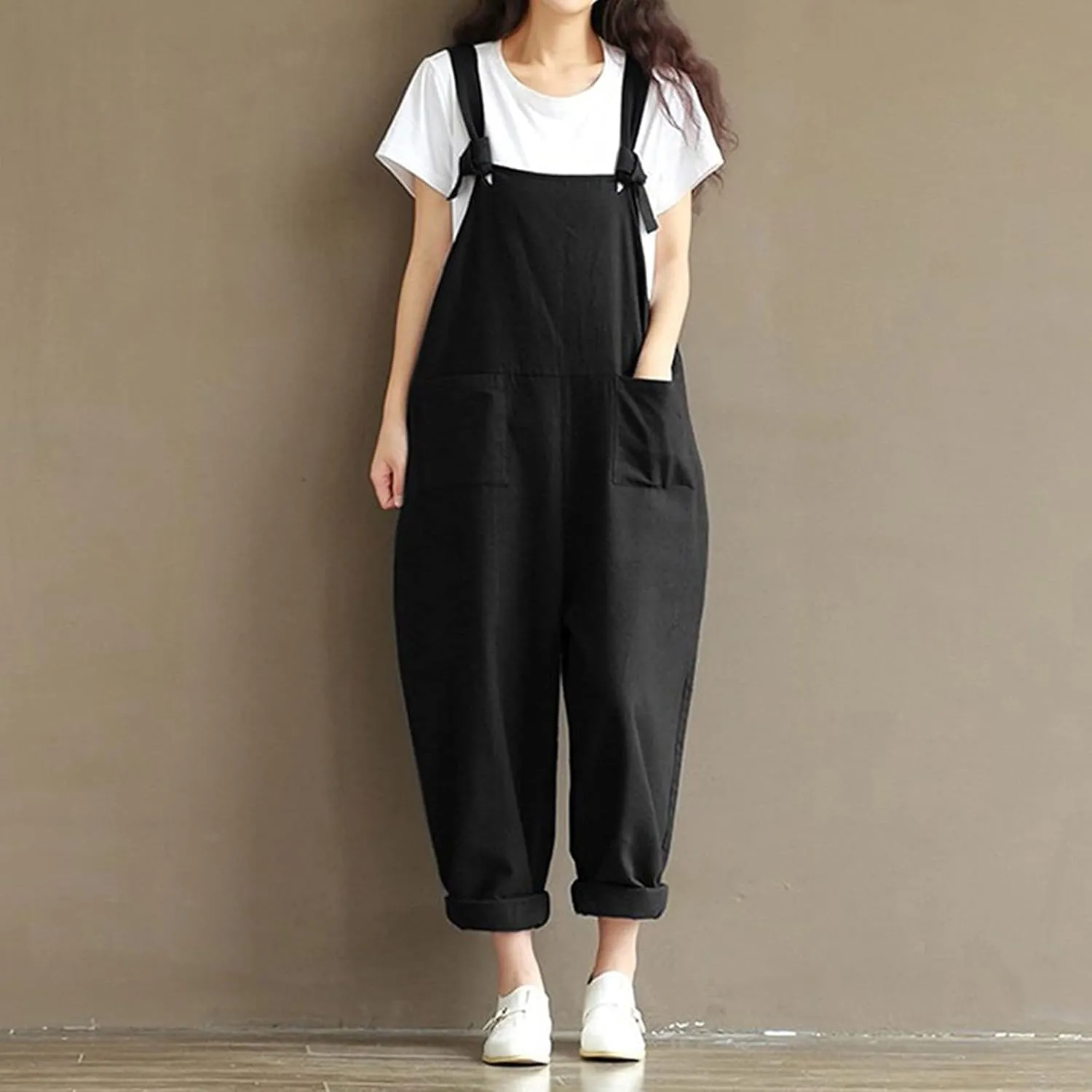 Lncropo Women's Plus Size Overalls Wide Leg Loose Baggy Jumpsuit Rompers