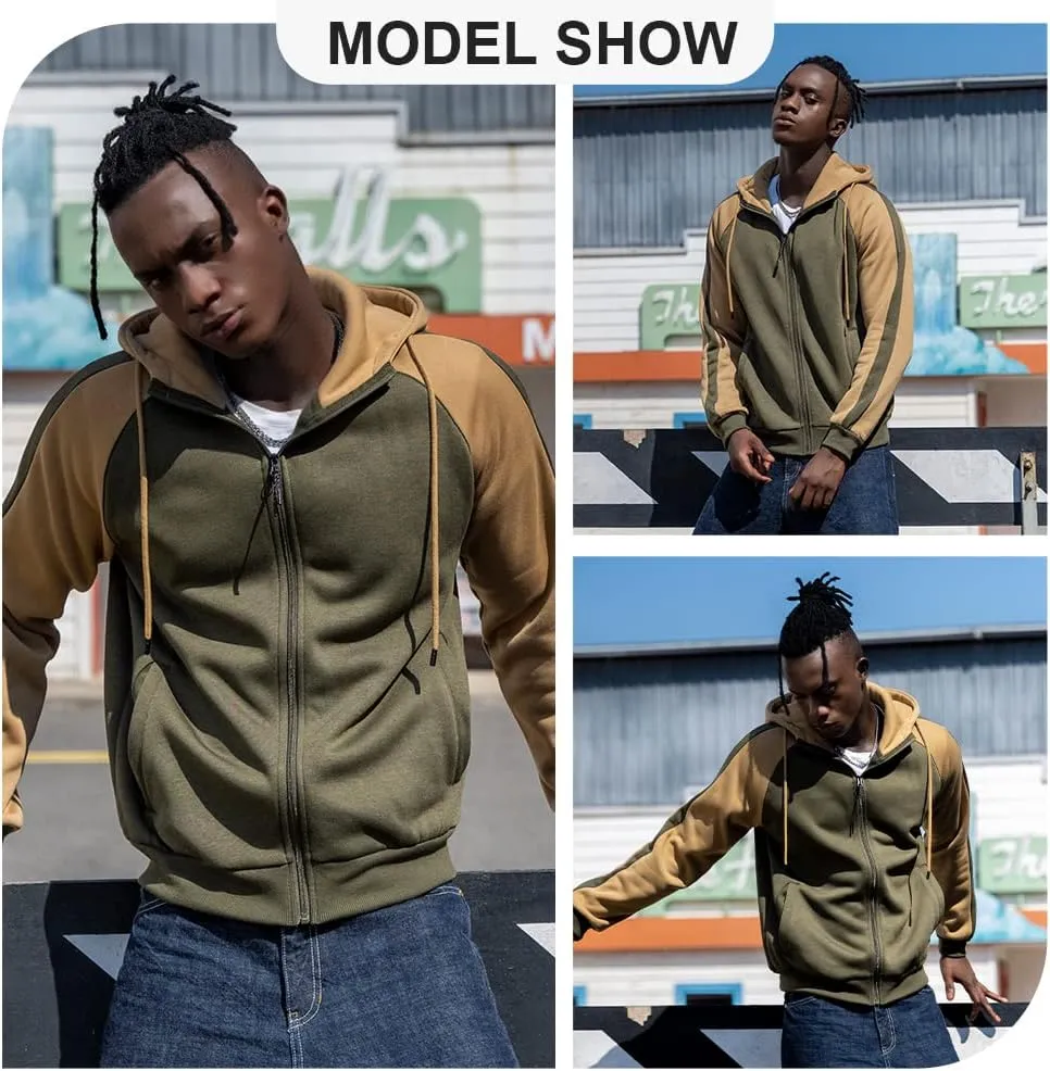 MANTORS Mens Fleece Jackets Contrast Hoodies Lightweight Sweatshirt Color Block Jacket Coats