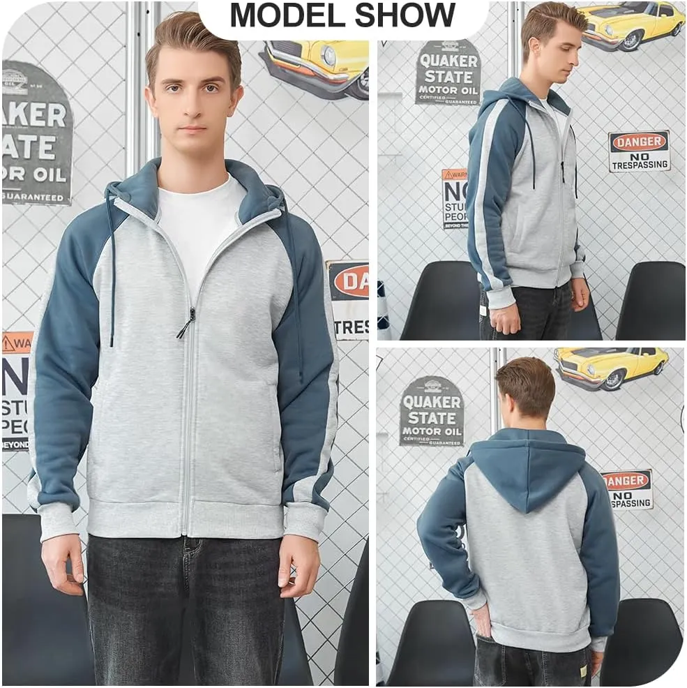 MANTORS Mens Fleece Jackets Contrast Hoodies Lightweight Sweatshirt Color Block Jacket Coats
