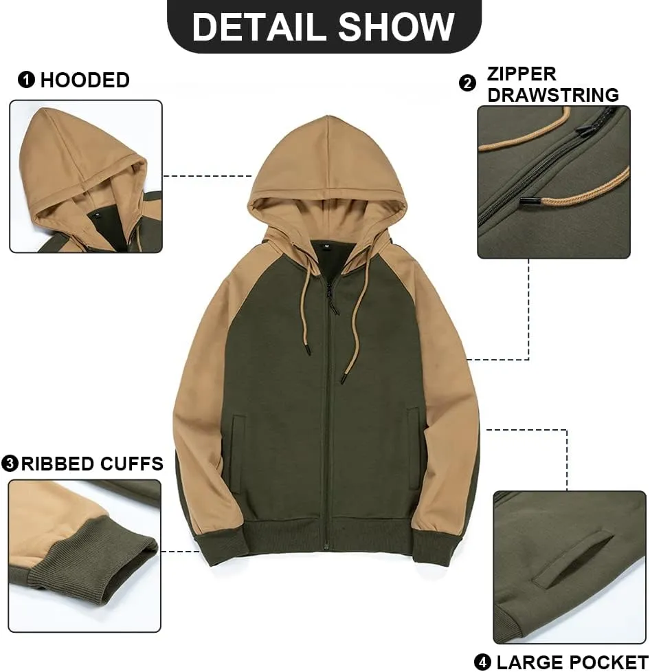 MANTORS Mens Fleece Jackets Contrast Hoodies Lightweight Sweatshirt Color Block Jacket Coats