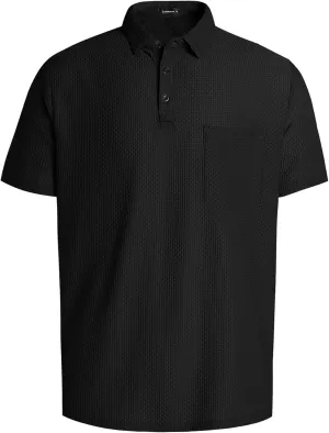 Men's Casual Short Sleeve Bubble Jacquard Polo Shirt Solid Collared T-Shirt Golf Polo Shirts with Pocket