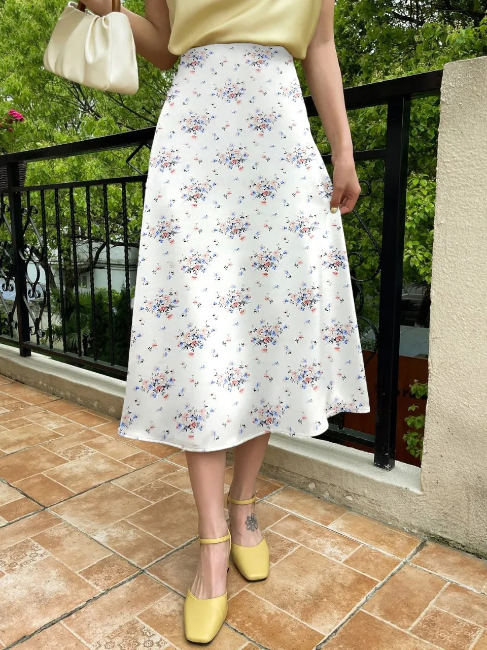 Parien Floral Silk A-line Skirt( Clearance Sale)