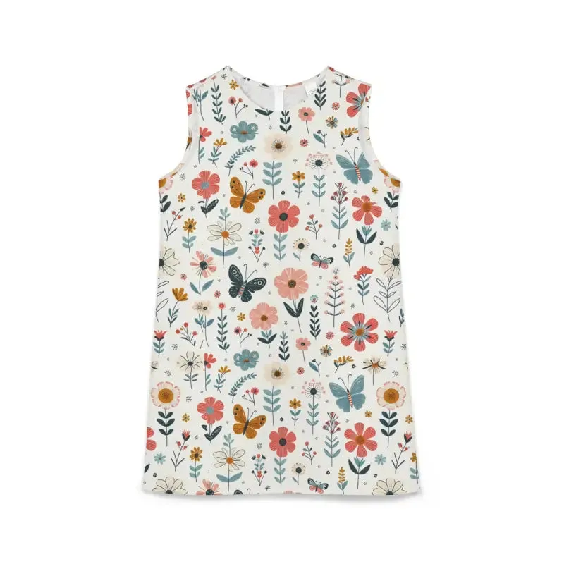 Pastel Floral Sleeveless Dress with Jewel Neckline