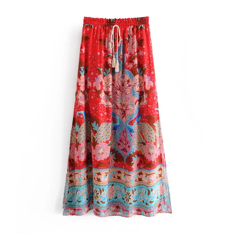 Peacock Bohemian Maxi Skirt