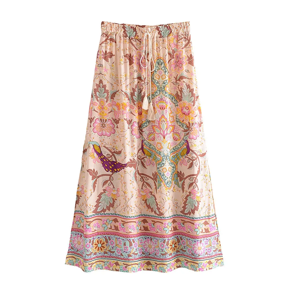 Peacock Bohemian Maxi Skirt