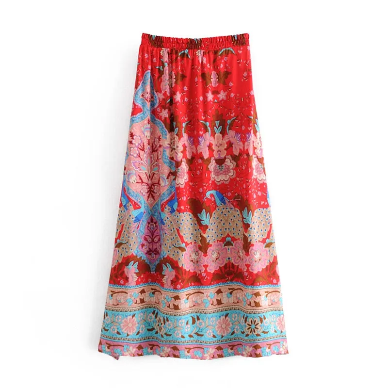 Peacock Bohemian Maxi Skirt