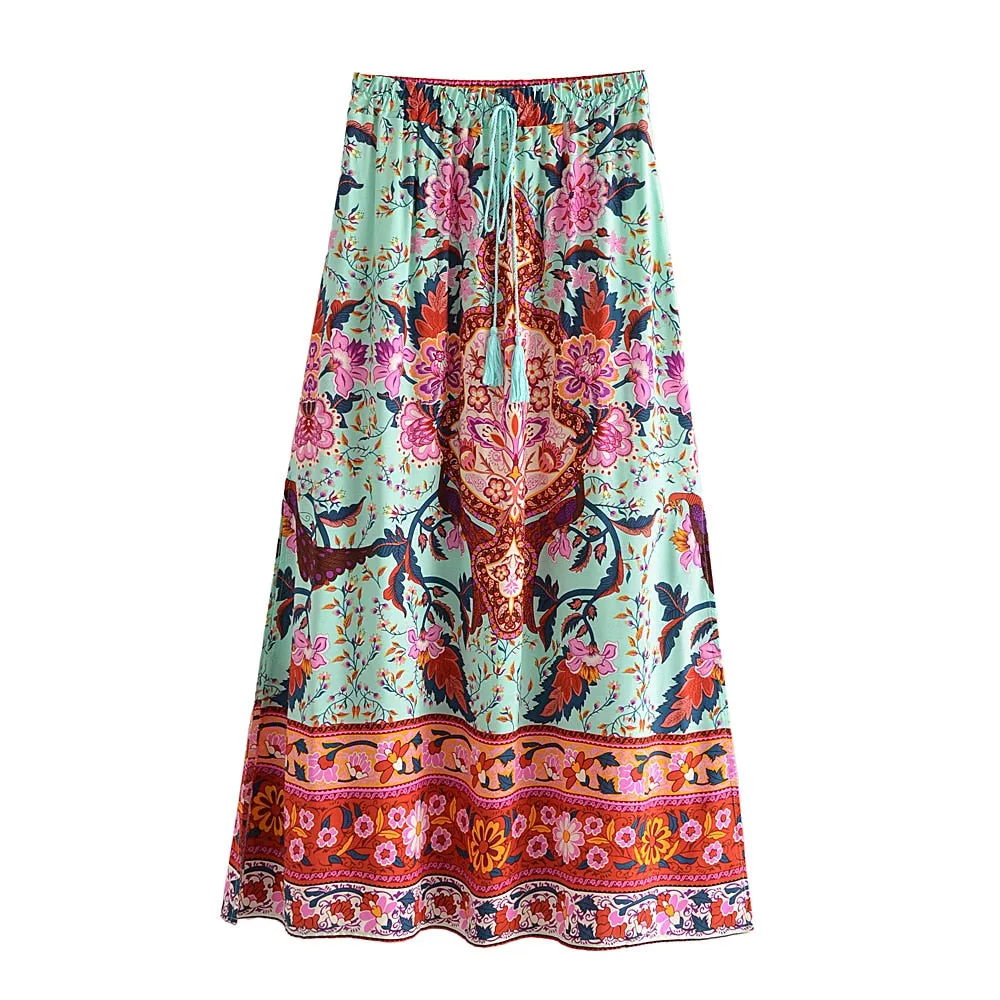 Peacock Bohemian Maxi Skirt