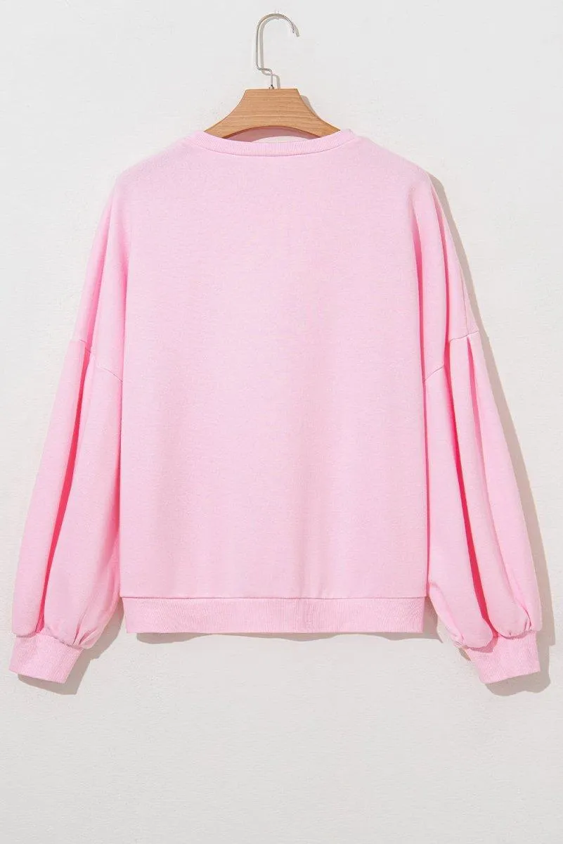 Pink Embroidered Bows Oversized Sweatshirt