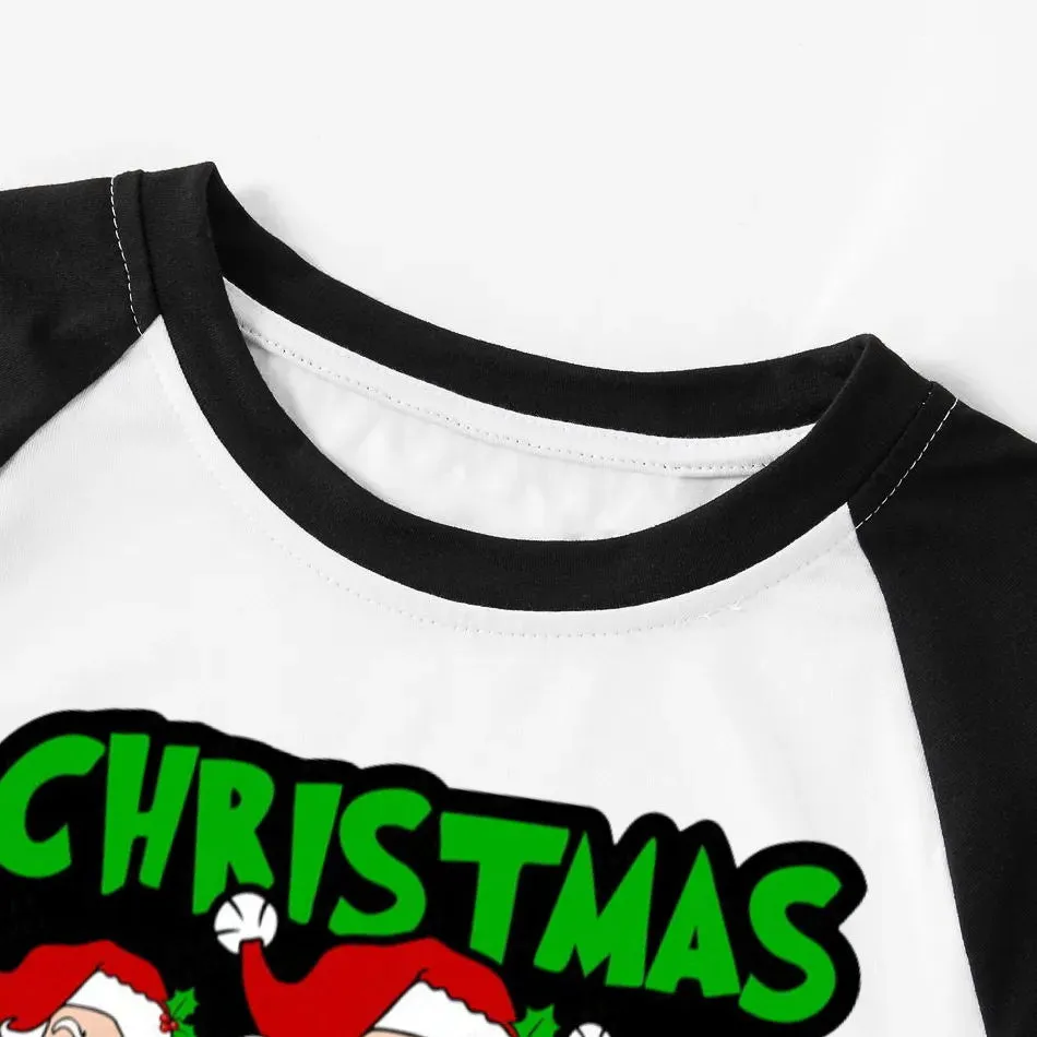 "Christmas Squad" and Santa Printed Green and Black Plaid Christmas Family Pajamas