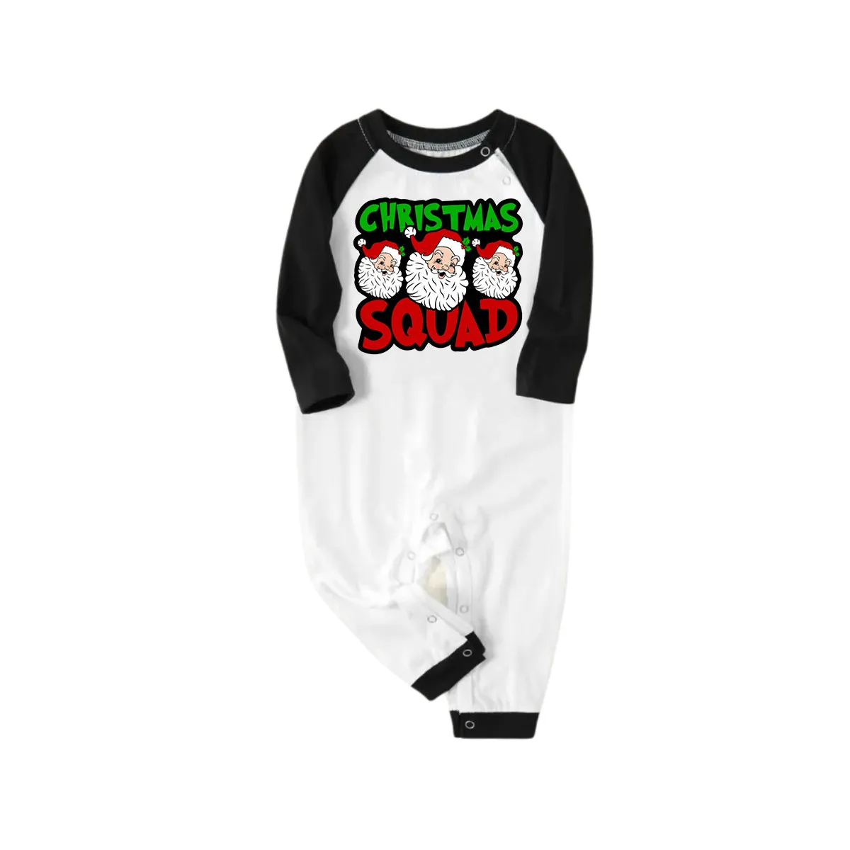 "Christmas Squad" and Santa Printed Green and Black Plaid Christmas Family Pajamas