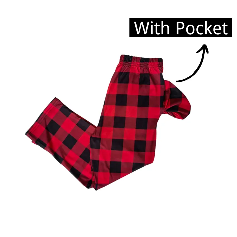 "Dear Santa I can Explain" Slogan Printed Black and Red Plaid Christmas Matching Pajamas