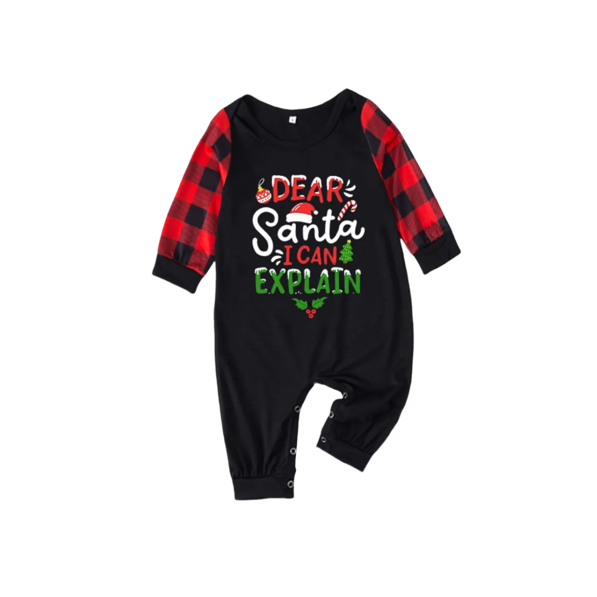 "Dear Santa I can Explain" Slogan Printed Black and Red Plaid Christmas Matching Pajamas