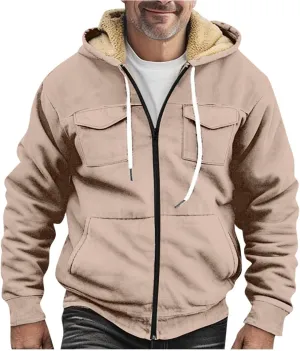 RTRDE Mens Fuzzy Jacket Casual Solid Color Sherpa Fleece Lined Hoodie Jackets Winter Warm Work Coats Jacket, S-5XL