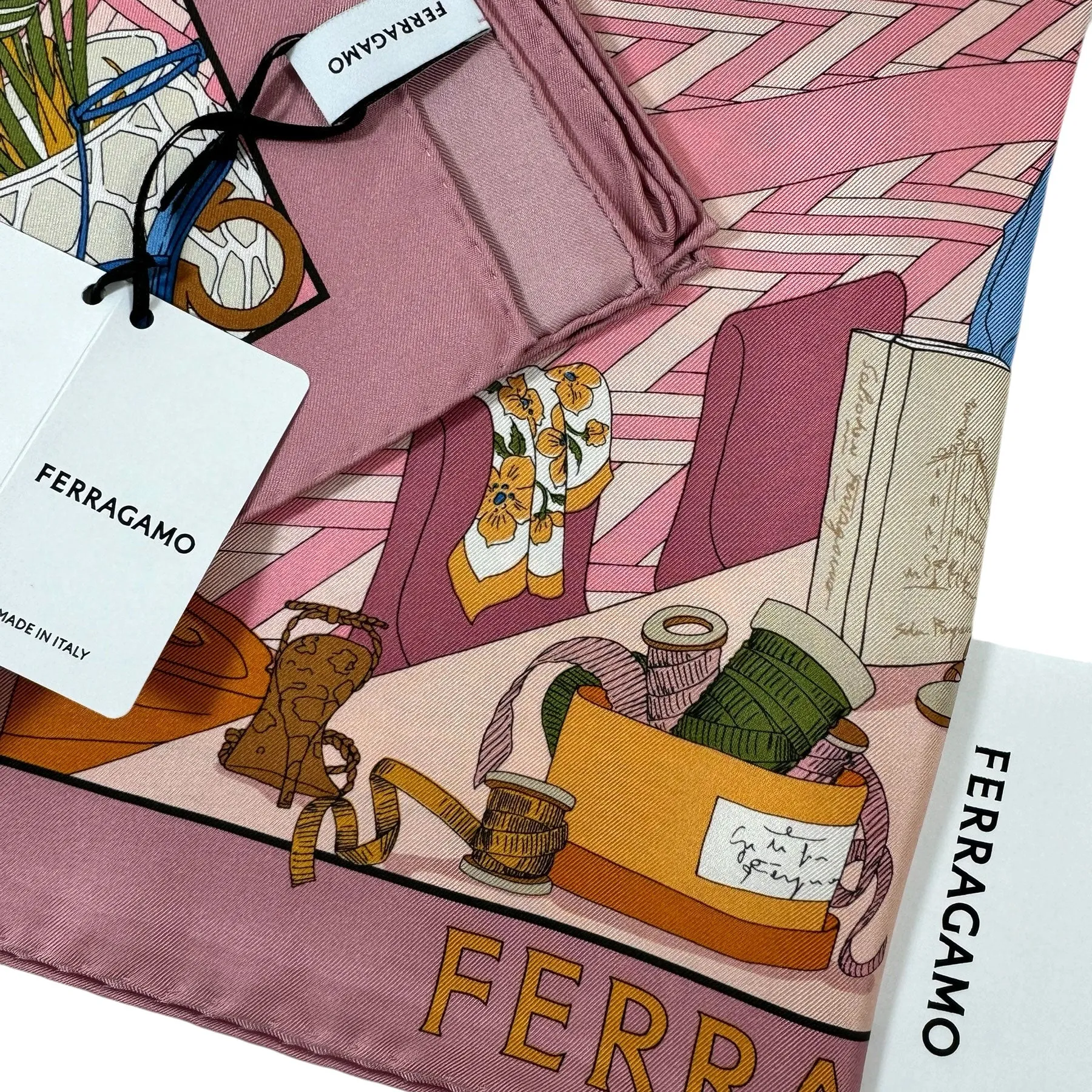 Salvatore Ferragamo Scarf Pink Atelier Design - Twill Silk Foulard SALE
