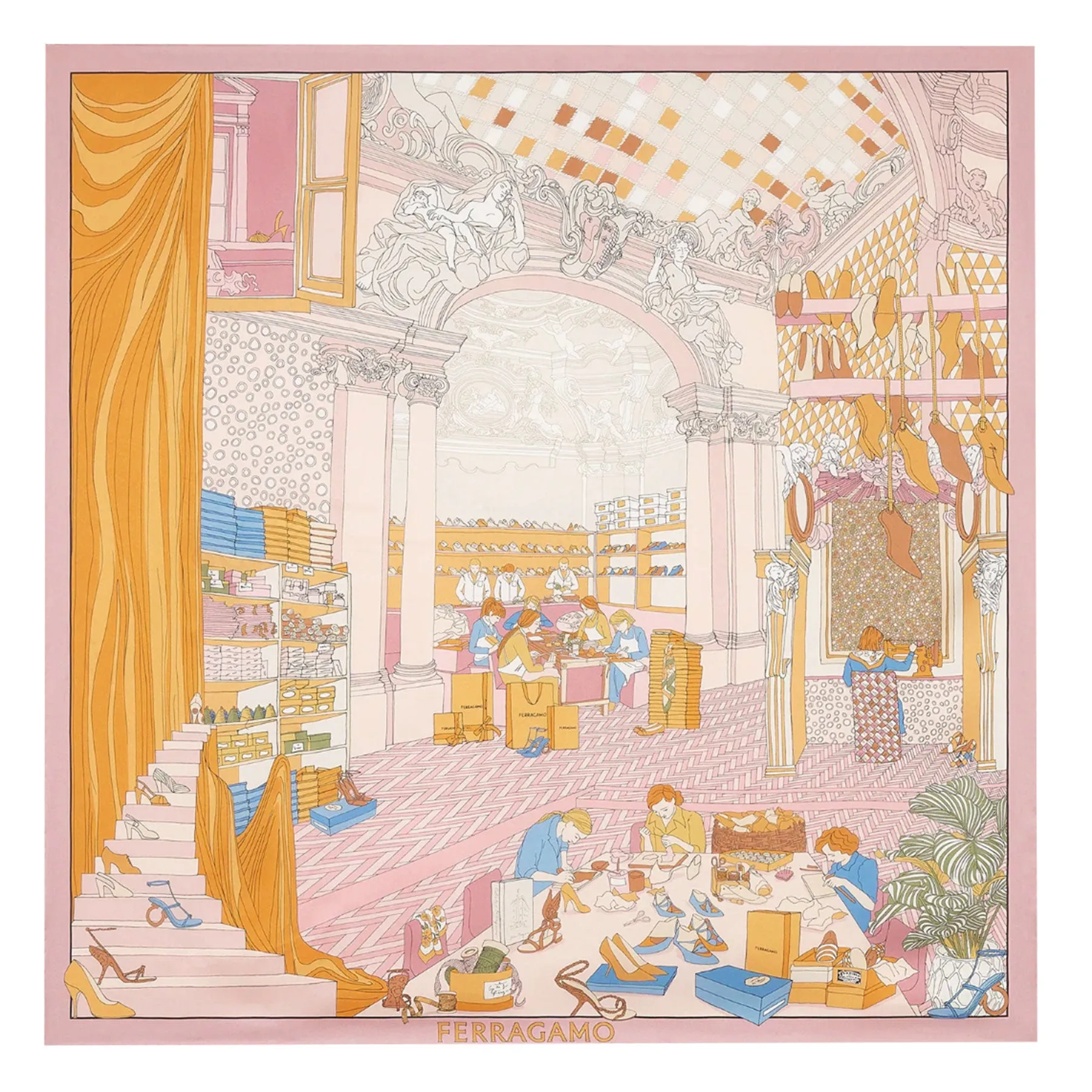 Salvatore Ferragamo Scarf Pink Atelier Design - Twill Silk Foulard SALE