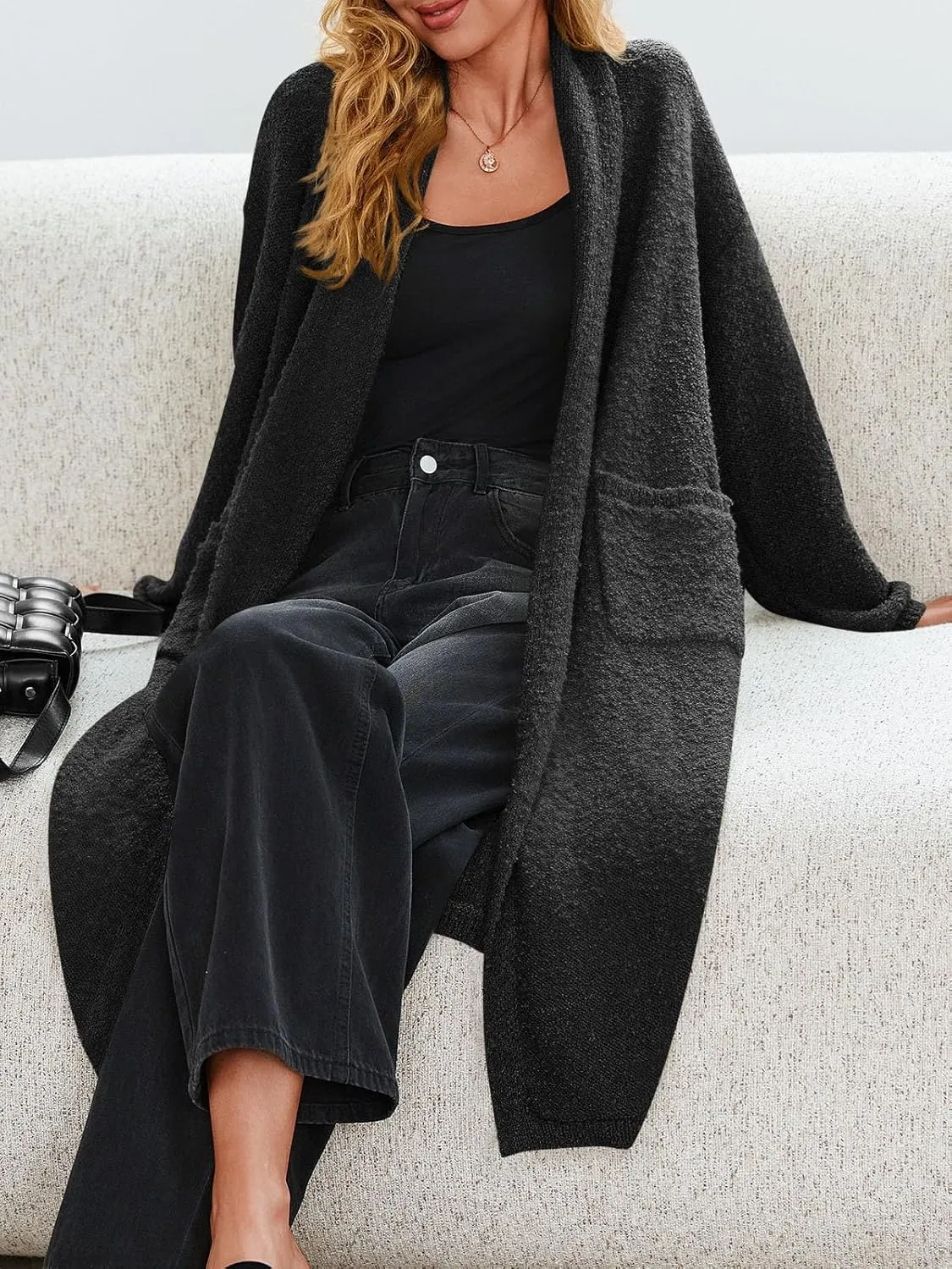 Saodimallsu Womens Open Front Long Cardigan Sweaters Oversized Chunky Fuzzy Lapel Fall 2024 Trendy Duster Sweater Coats