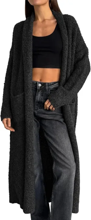Saodimallsu Womens Open Front Long Cardigan Sweaters Oversized Chunky Fuzzy Lapel Fall 2024 Trendy Duster Sweater Coats