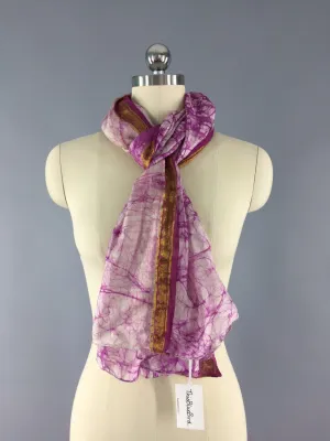 Silk Sari Scarf Shawl Wrap / Tie Dye Batik Print / 96 Inches Long