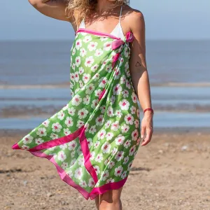 Silky Green Pansy Print Scarf