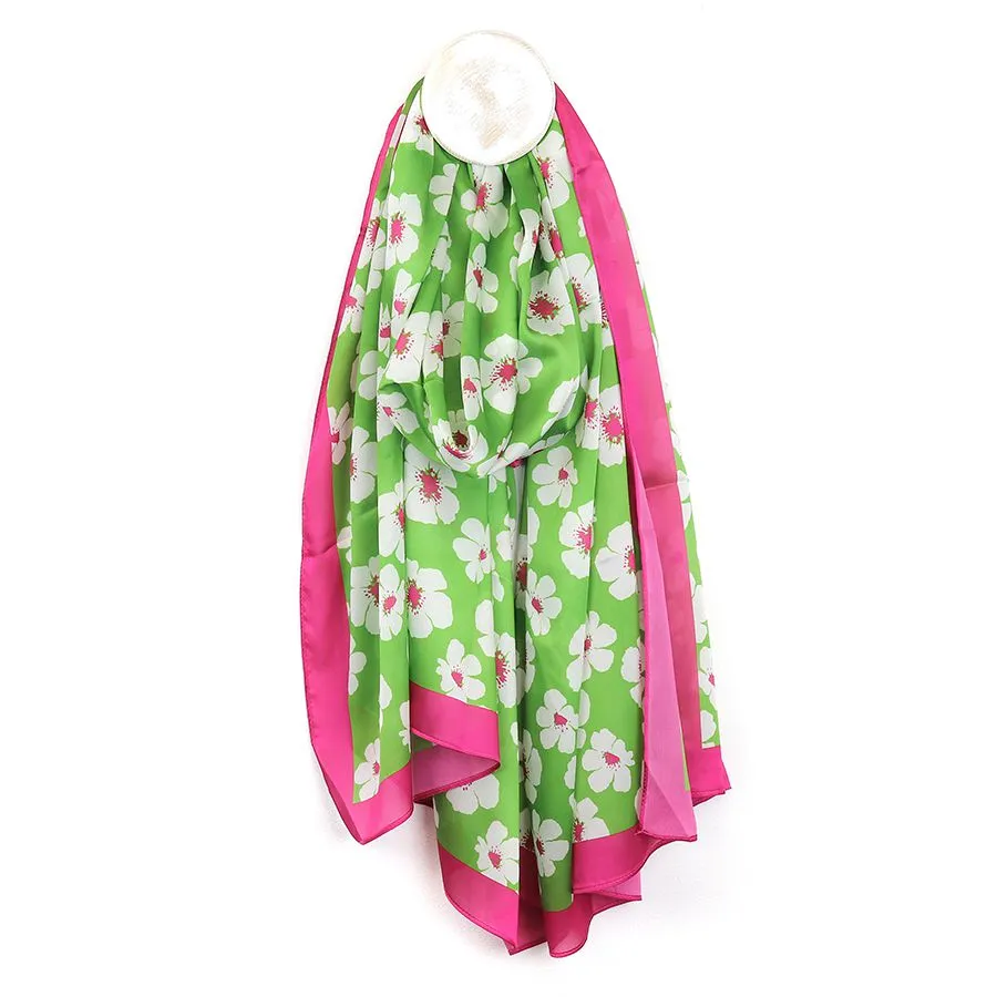 Silky Green Pansy Print Scarf