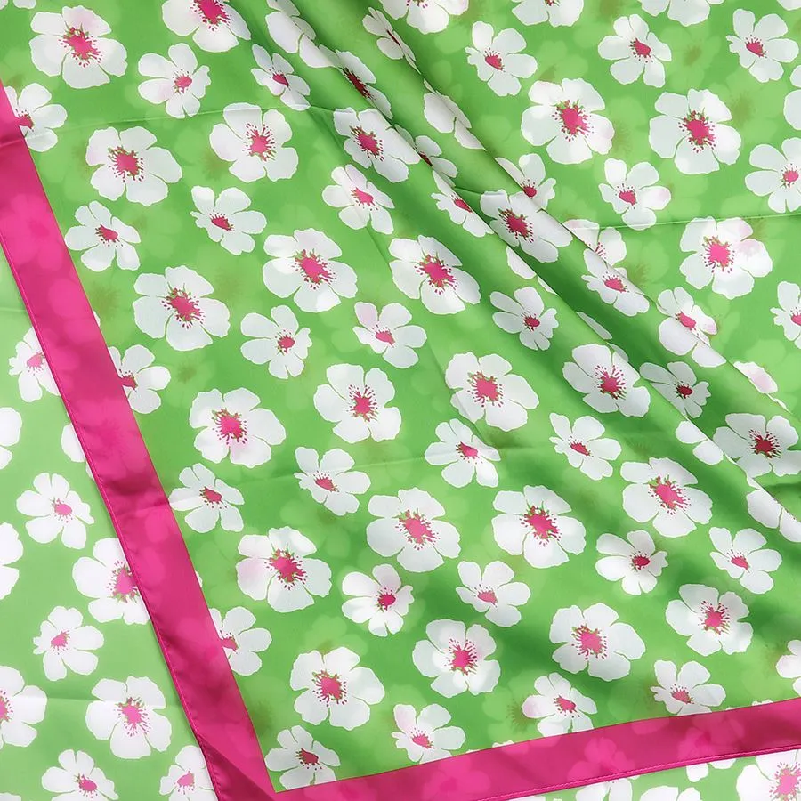 Silky Green Pansy Print Scarf