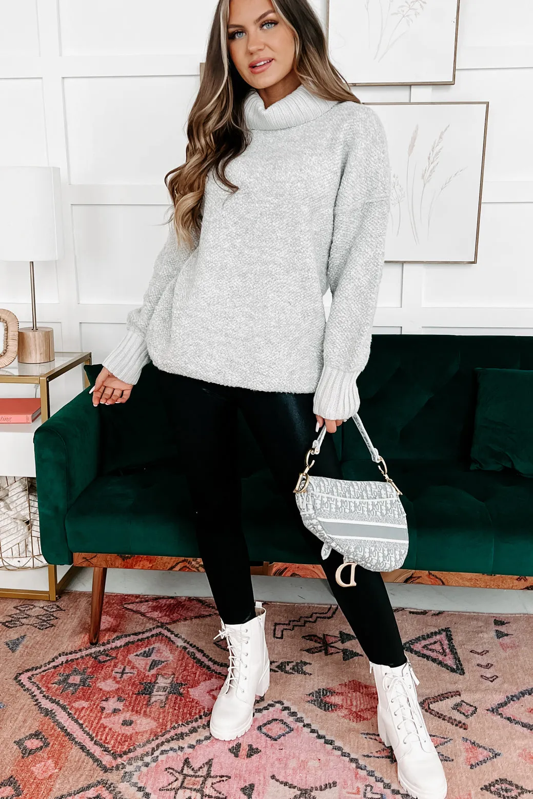 Slippery Slope Turtleneck Sweater (Heather Grey)