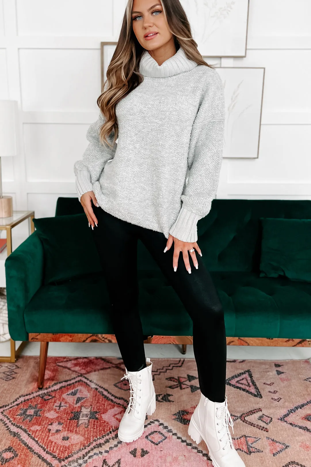 Slippery Slope Turtleneck Sweater (Heather Grey)