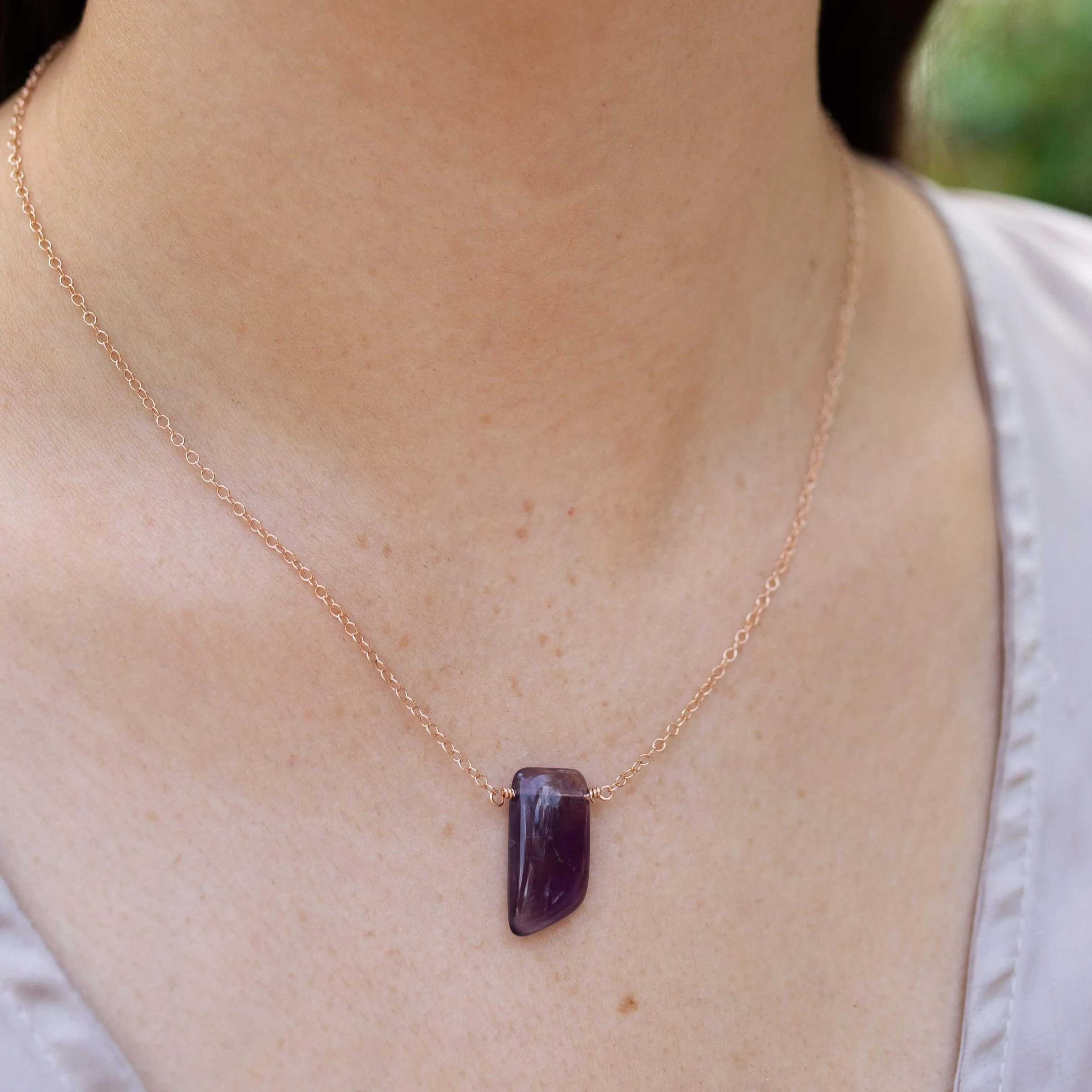 Small Smooth Purple Amethyst Crystal Slab Necklace