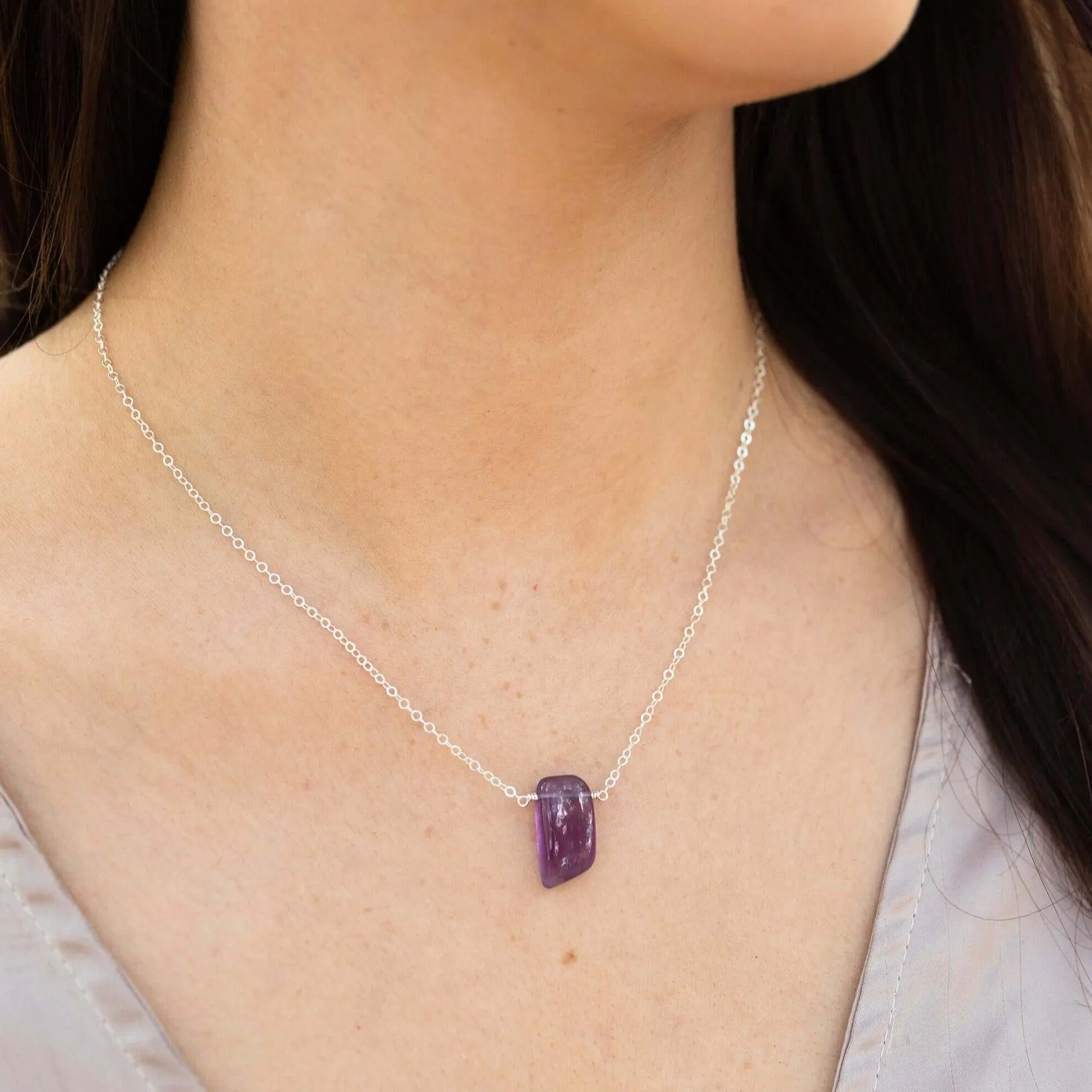 Small Smooth Purple Amethyst Crystal Slab Necklace
