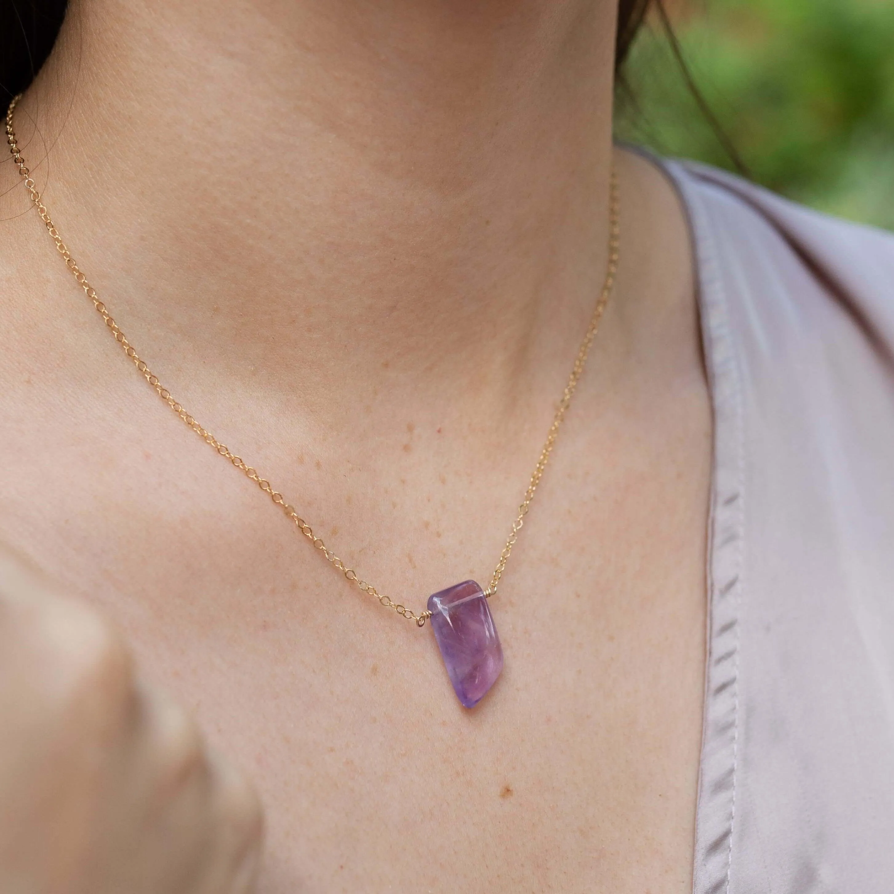 Small Smooth Purple Amethyst Crystal Slab Necklace