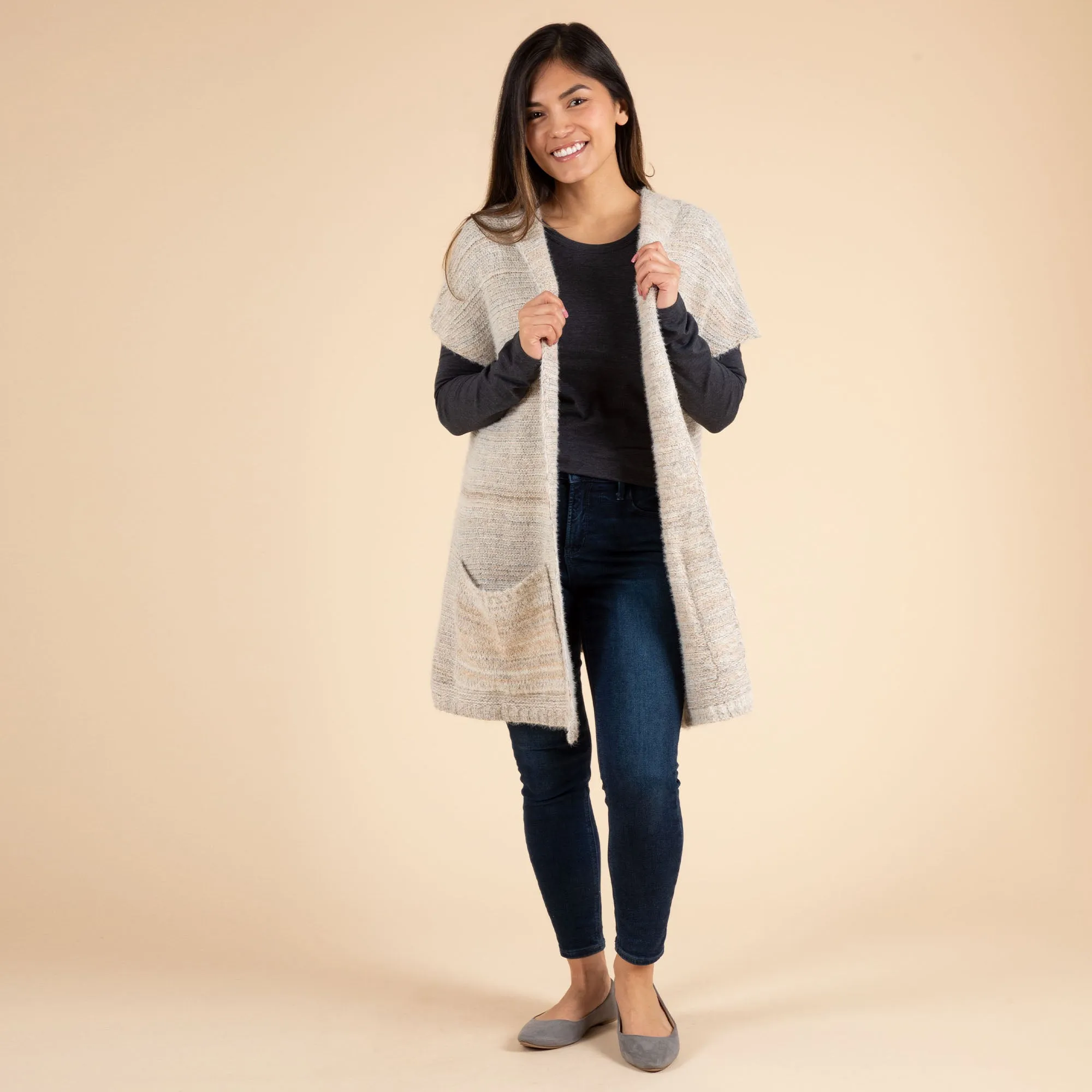 Soft Knit Short Sleeve Hooded Cardigan