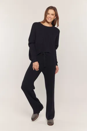 Waffle Knit Lounge Top - Black