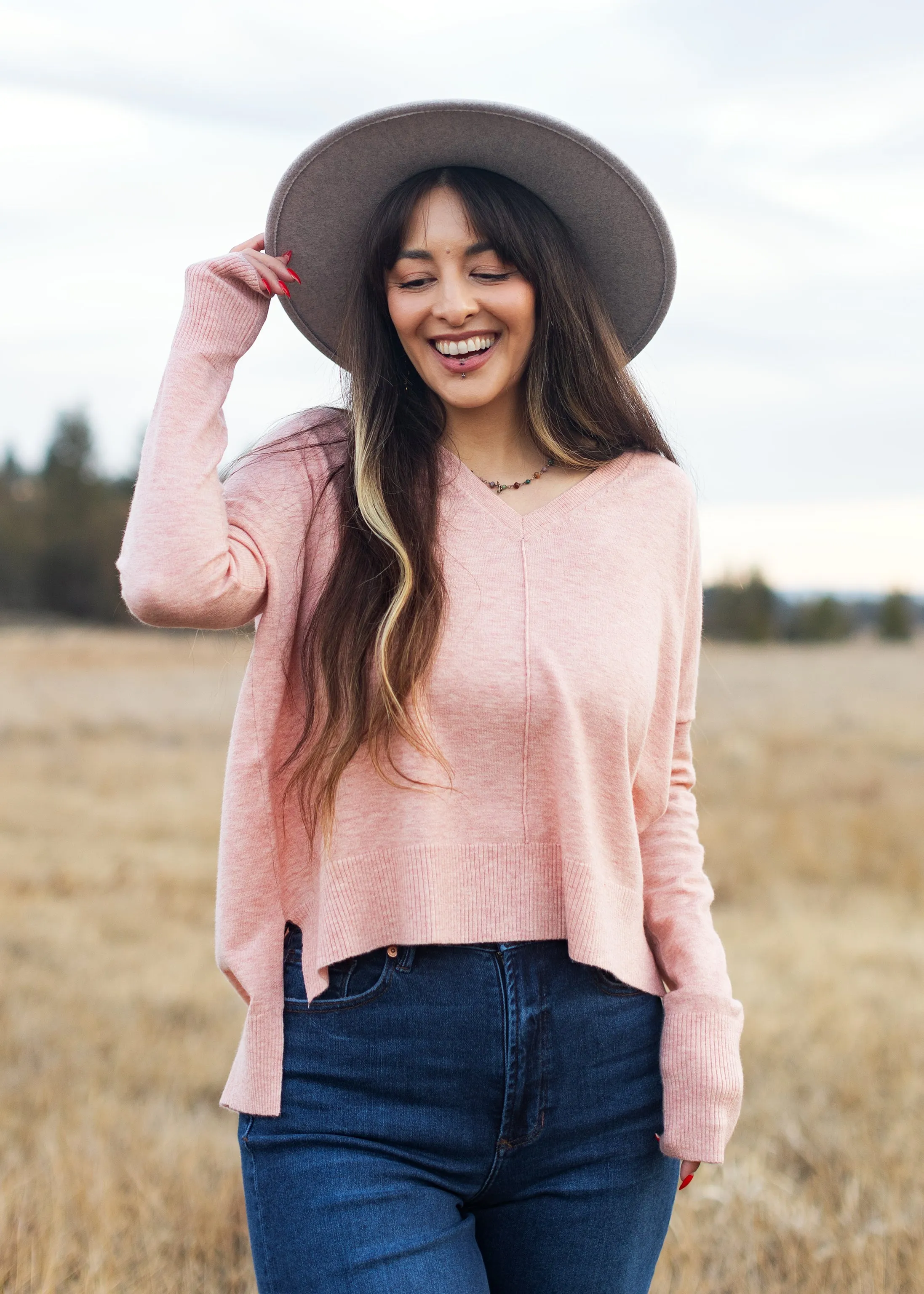 Wagner V-Neck Sweater in Pearl Pink | Kerisma