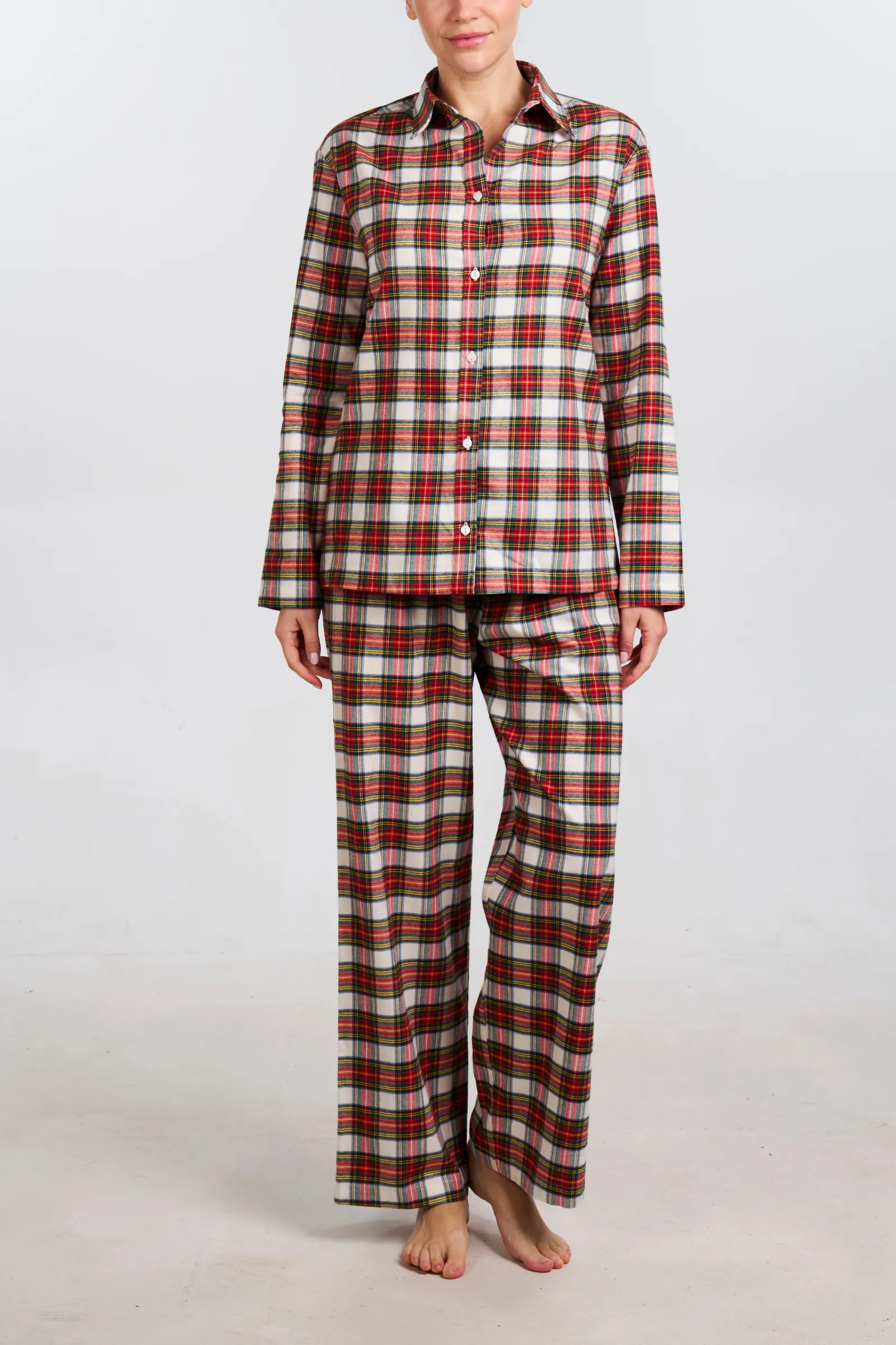 White Plaid Cotton/Bamboo Pajama Set