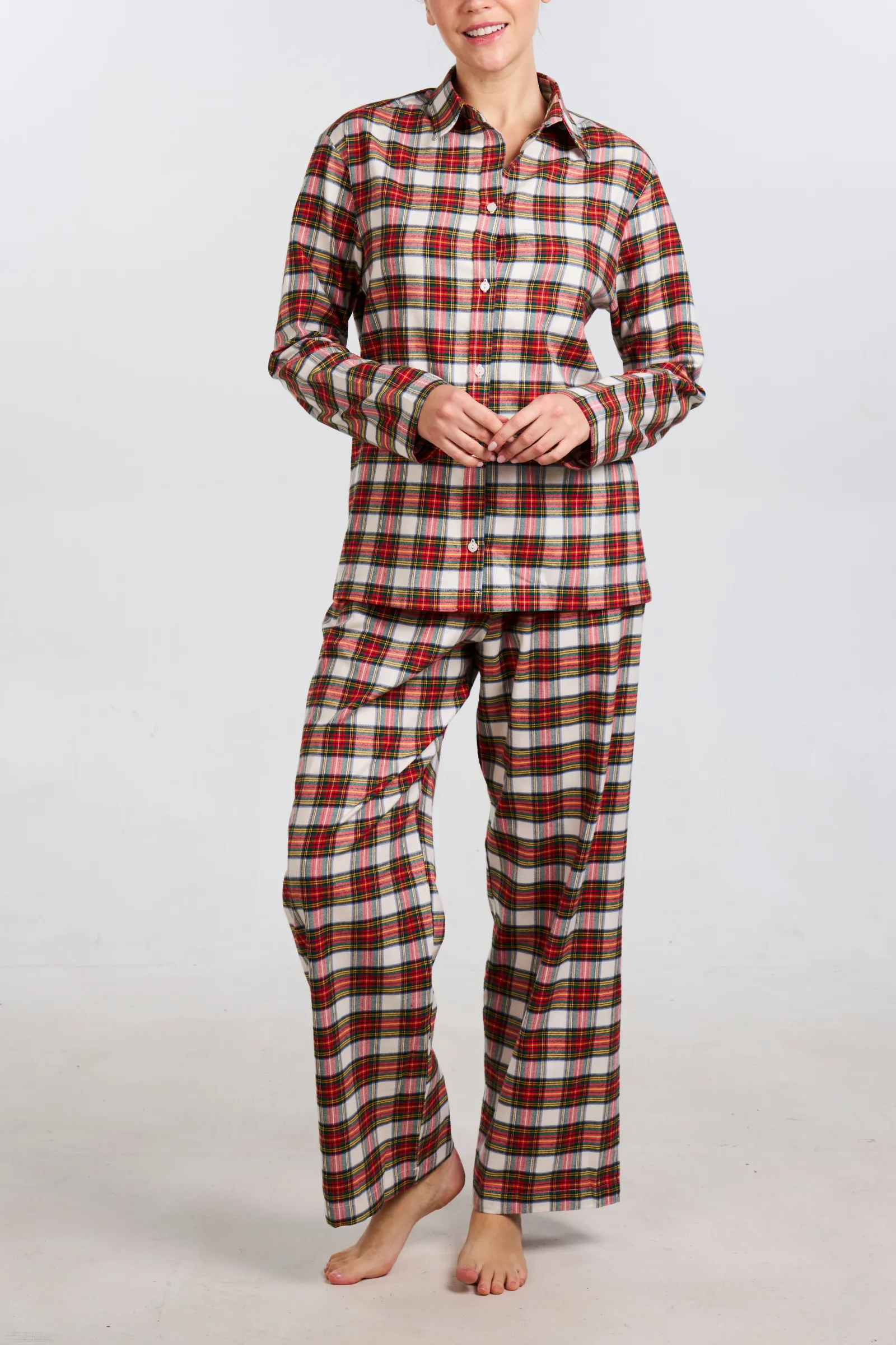 White Plaid Cotton/Bamboo Pajama Set