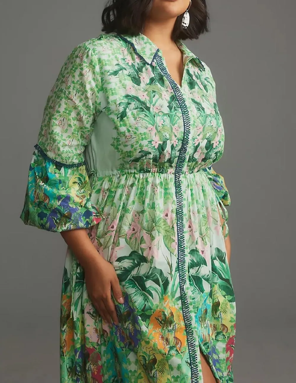 Women Boho Floral Long Dress Colorful Loose A-line Maxi Dress Long Puff Sleeve Flowy Shirt Dresses Beachwear