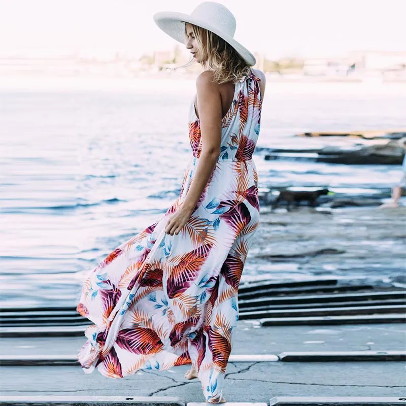 Women Floral Print V Neck Beach Boho Maxi Dress #V Neck #Boho #Print