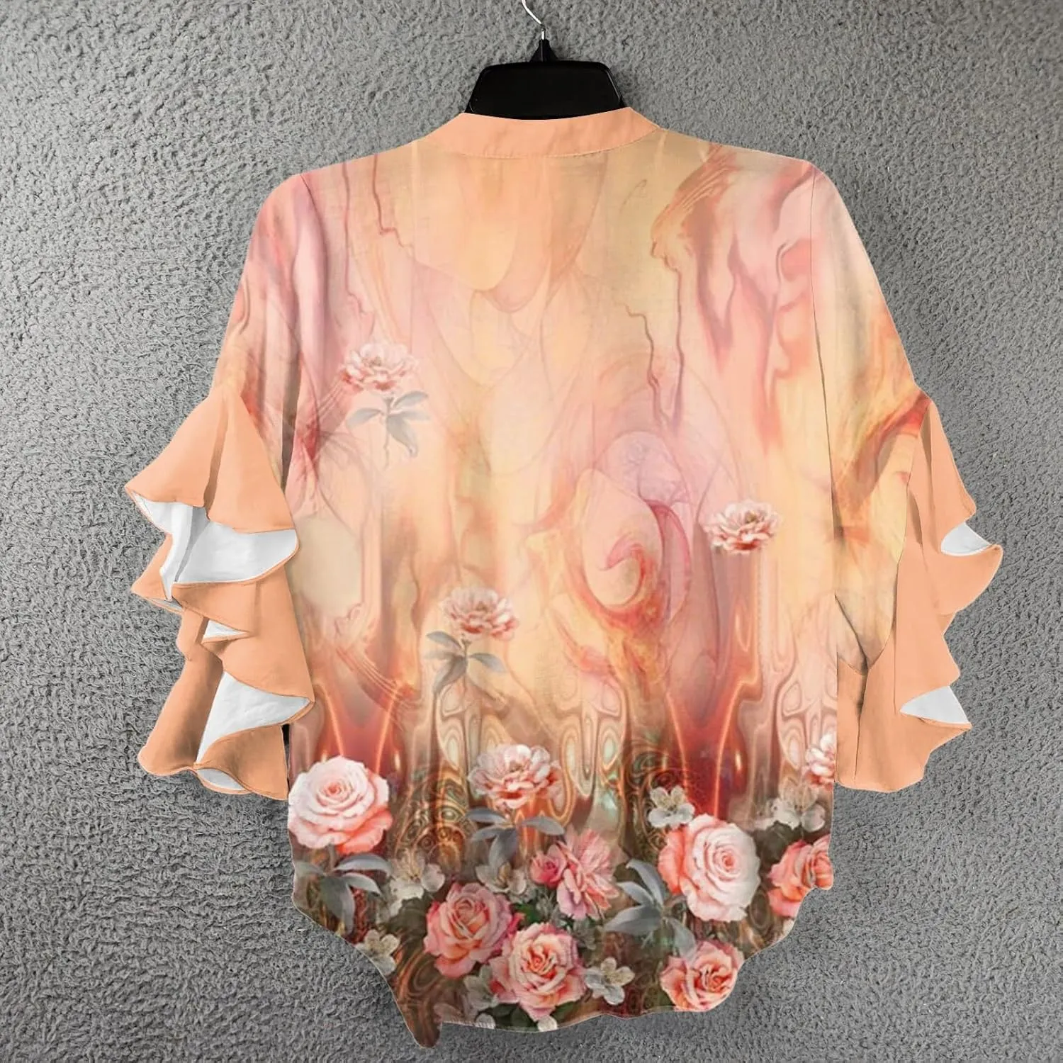 Womens 3/4 Length Sleeve Tops Dressy Casual Ruffle Sleeve Blouse V Neck Floral Summer Button Tunic Shirts
