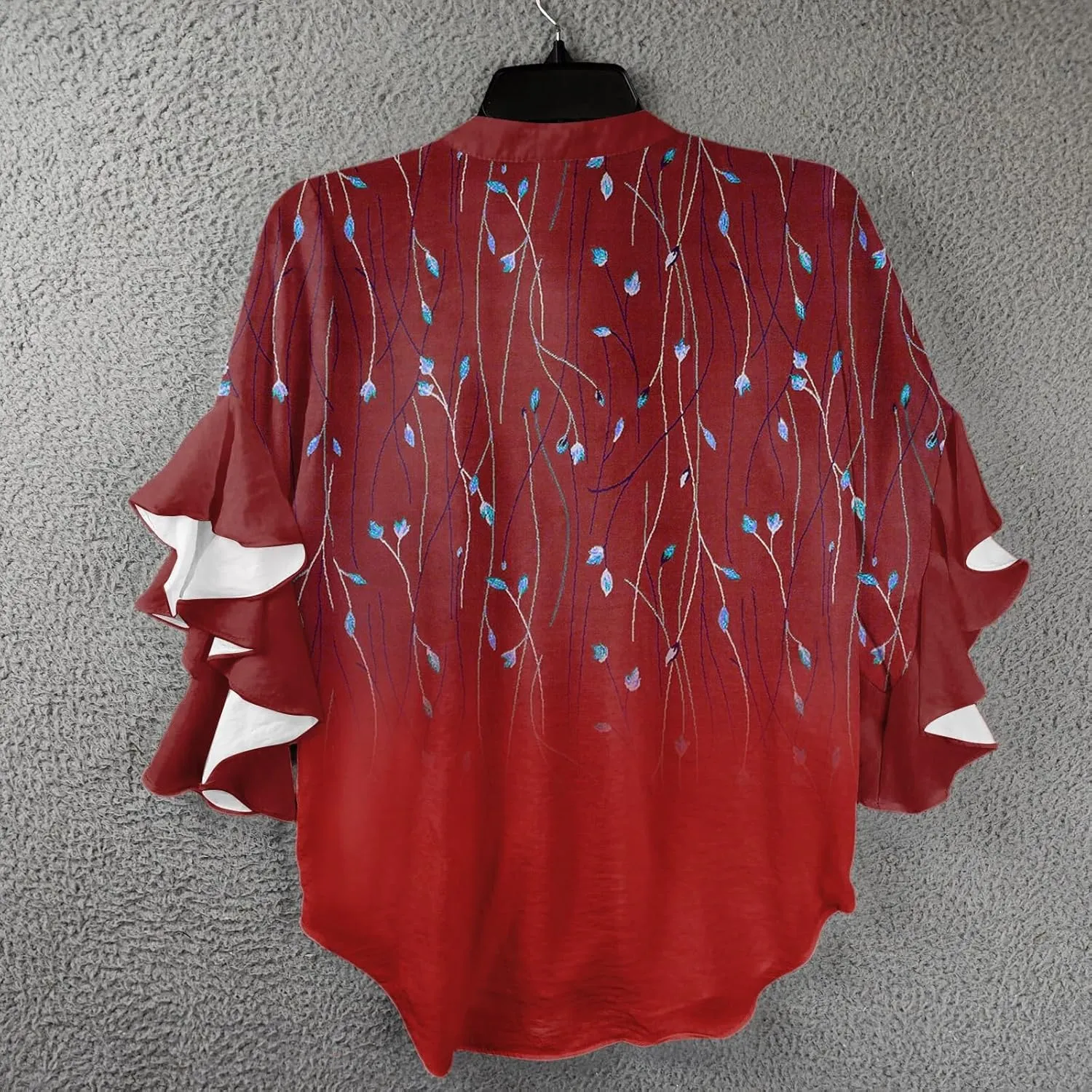 Womens 3/4 Length Sleeve Tops Dressy Casual Ruffle Sleeve Blouse V Neck Floral Summer Button Tunic Shirts