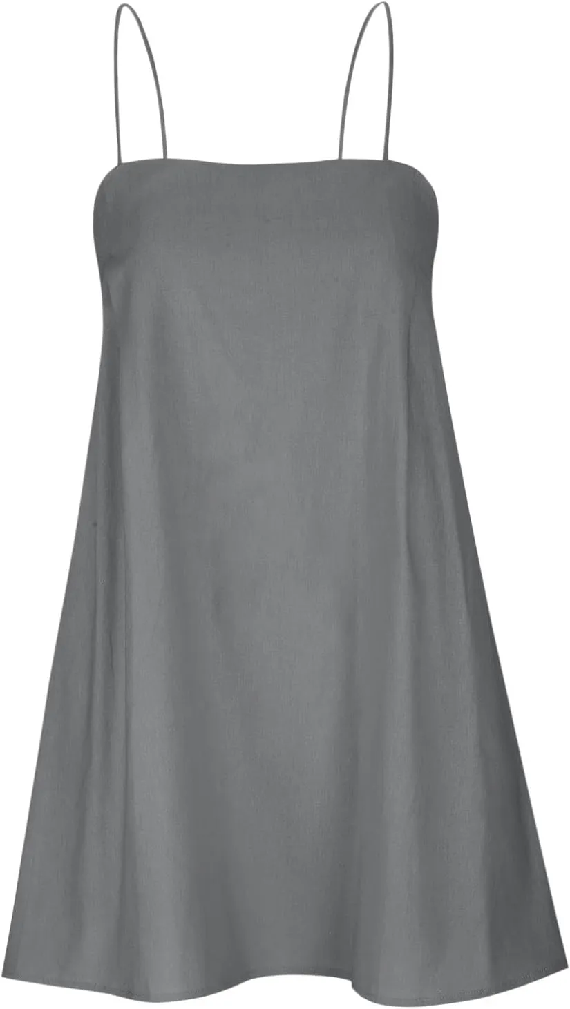 Womens Casual Summer Dresses Sexy Spaghetti Strap Slip Dress Cotton Linen Cover ups Beach Vacation Tunic Dress