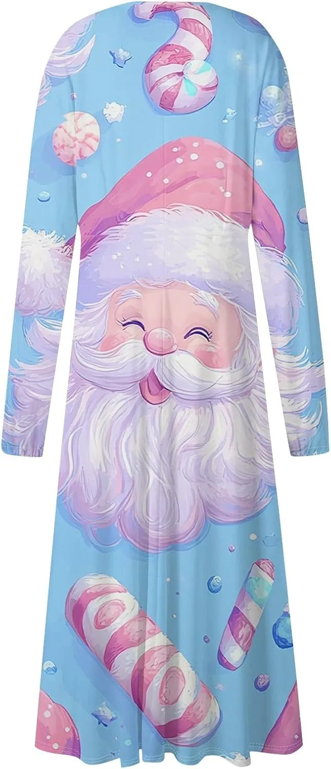 Women's Long Sleeve Dressy Dresses Casual V-Neck Fashion Midi Winter Christmas Printed Trendy Swing Dress