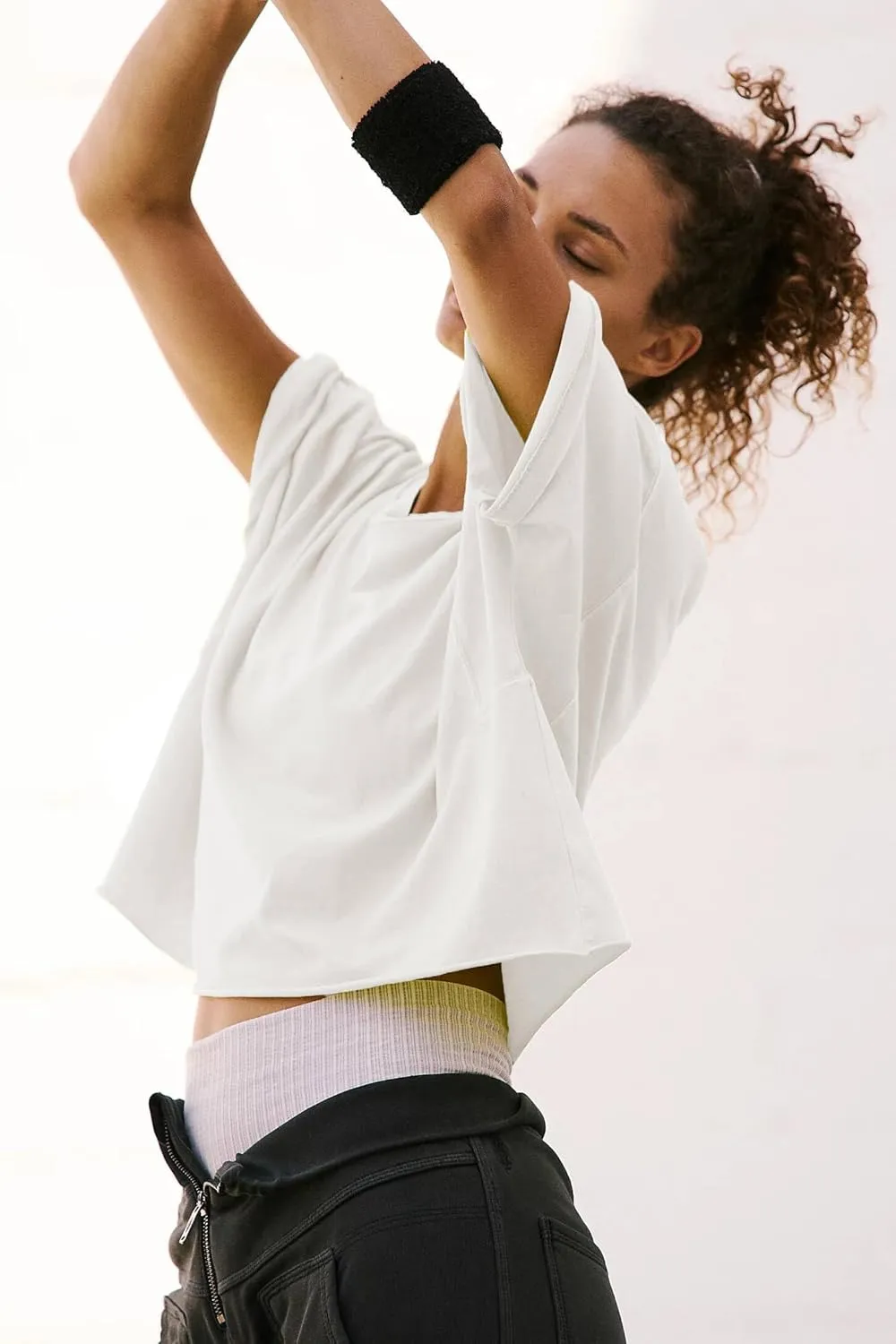 Women's Oversized Crop Tops Roll Hem Half Sleeve T-Shirts Drop Shoulder Casual Summer Tops